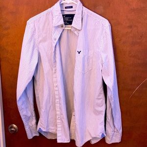 American Eagle AE Men's Long Sleeve Classic Button Solid Striped Shirt